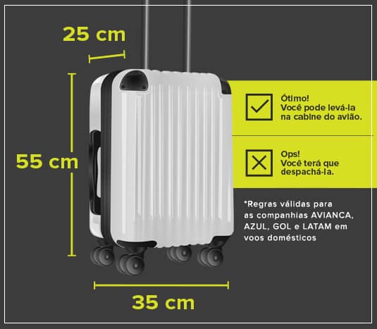 Tamanho mala de mão Tamanho bagagem de bordo
