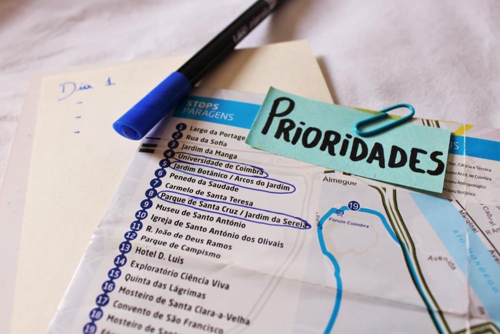 prioridades num roteiro de viagem