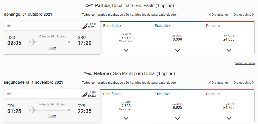 Voos de GRU para Dubai com a Emirates