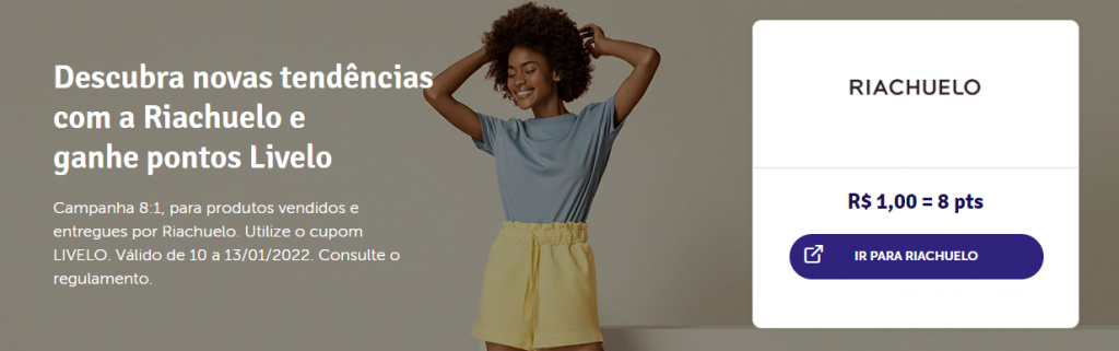 Pontos da Livelo em compras Riachuelo