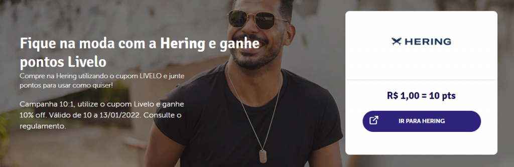 Pontos da Livelo em compras Hering