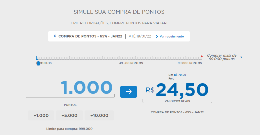 Simulador de compra de milhas LatamPass