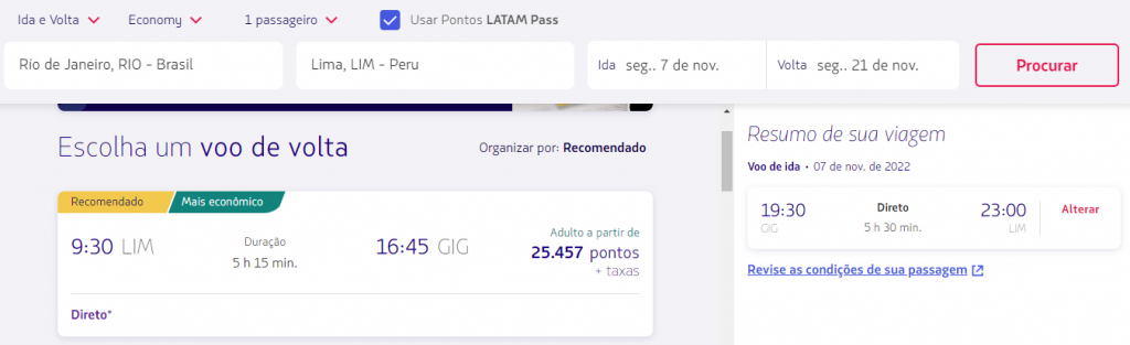 Voos para Lima a partir do Rio de Janeiro