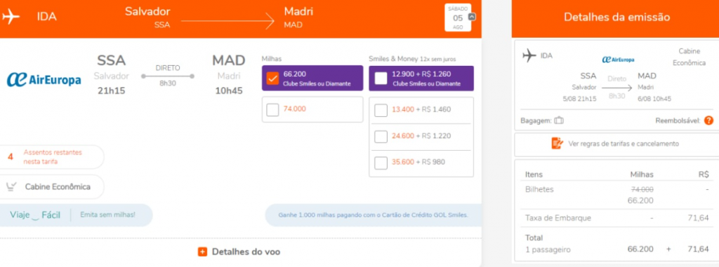 voos diretos de Salvador para Madri