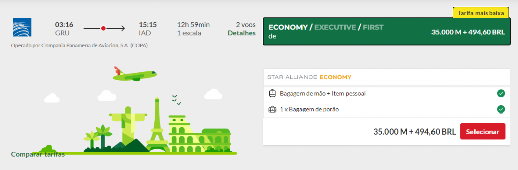 Voos para Washington com a Copa