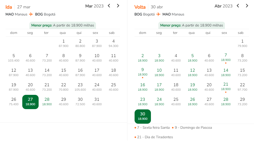 Brasil para Colômbia - voos de Manaus para Bogotá