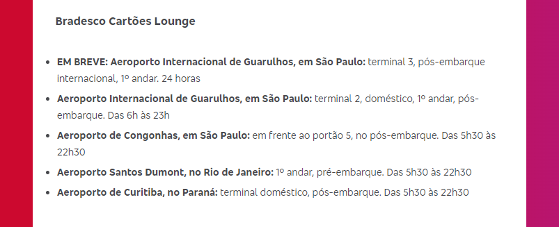 Sala VIP do Bradesco no Terminal 3 de Guarulhos