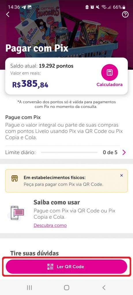 Usar pontos Livelo para pagar PIX