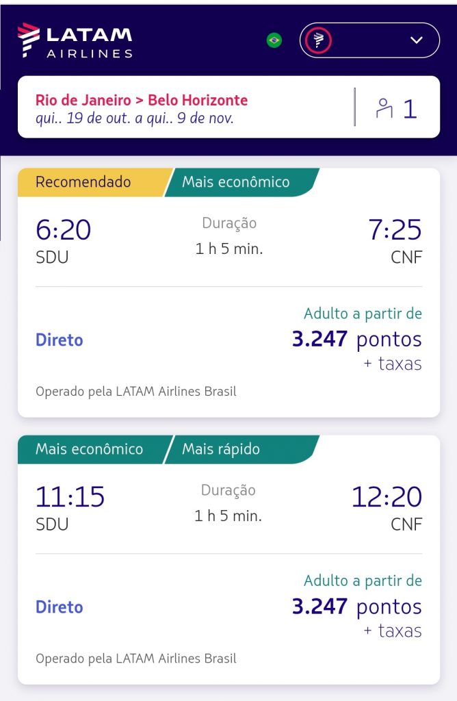 passagens nacionais com milhas