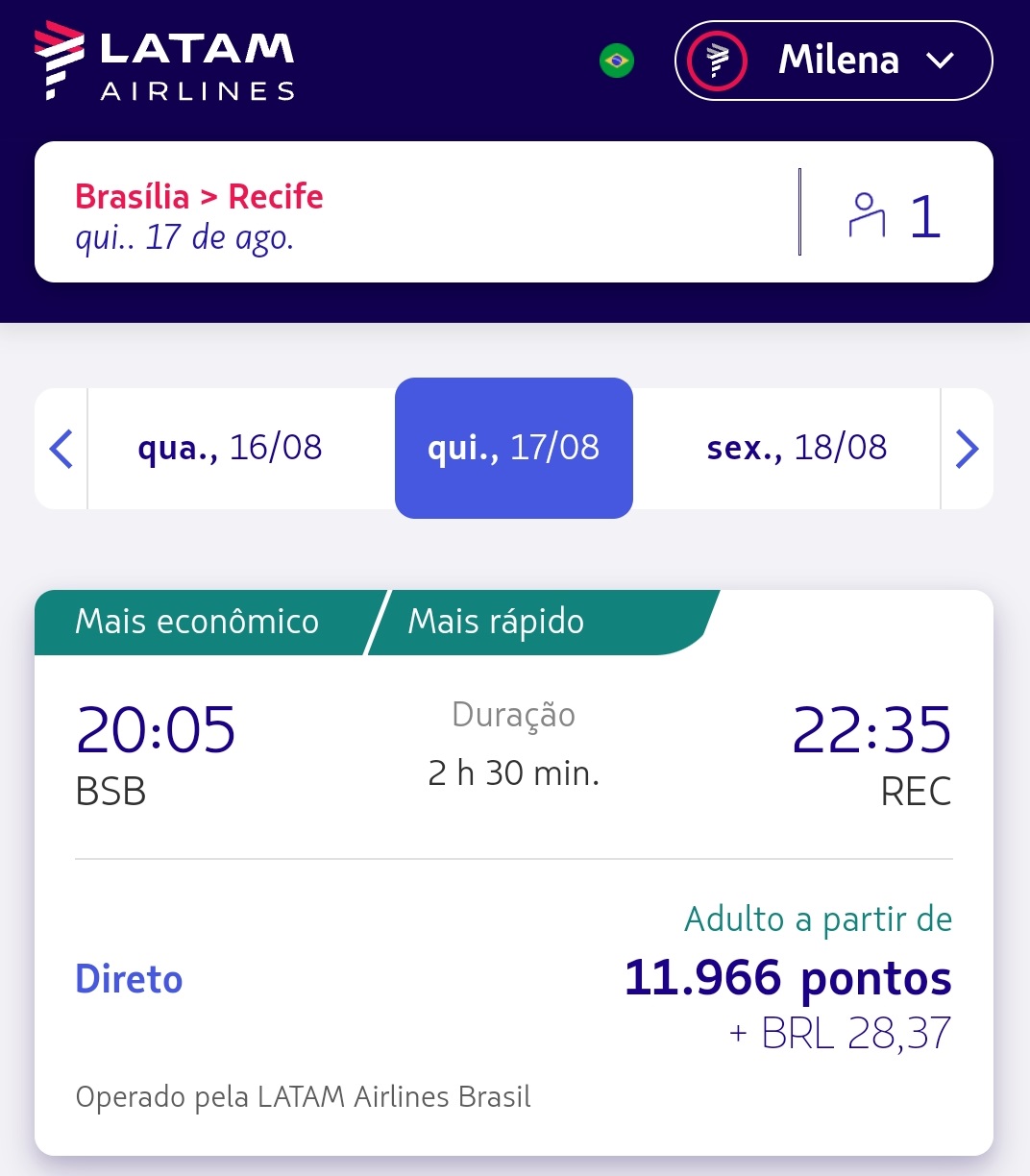 Nordeste com milhas - passagem de Brasília a Recife