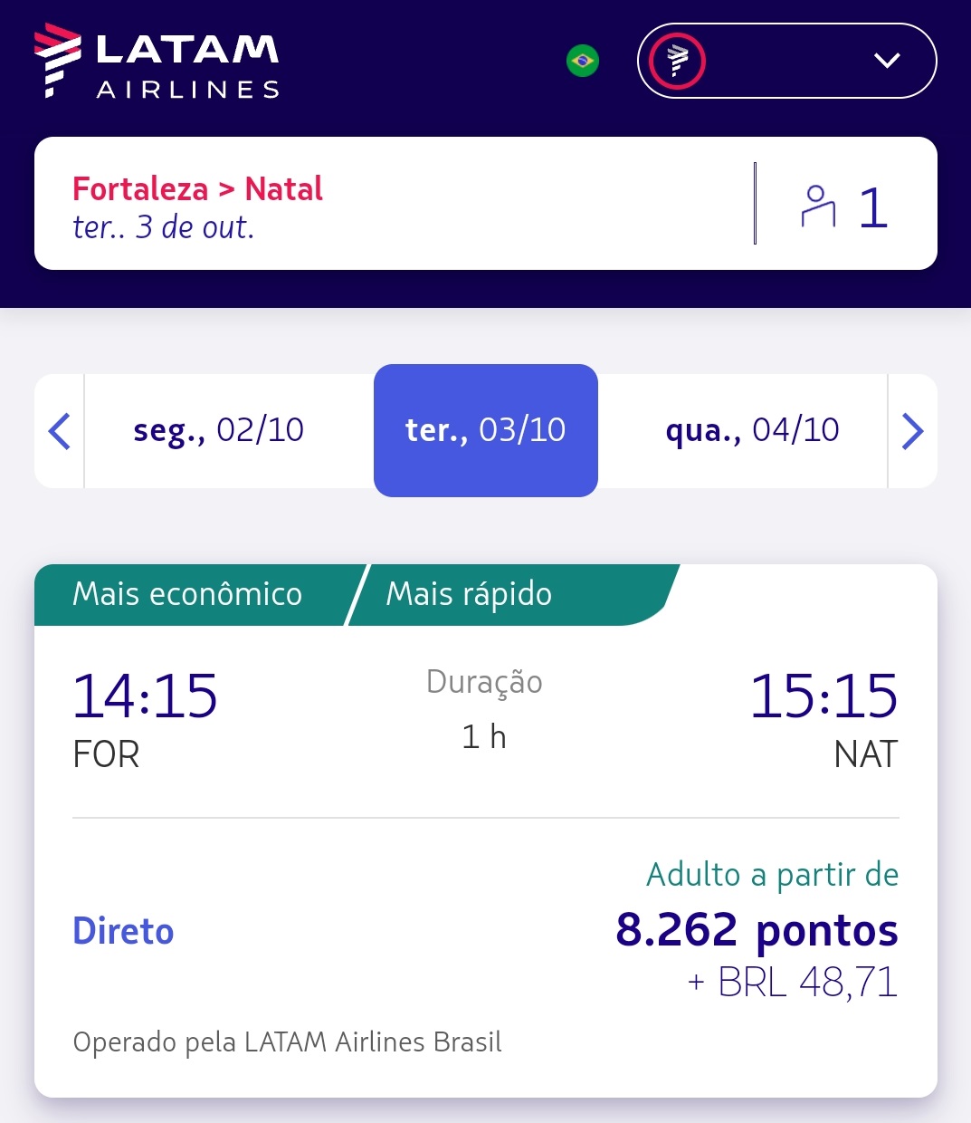 Nordeste com milhas - passagem Fortaleza para Natal