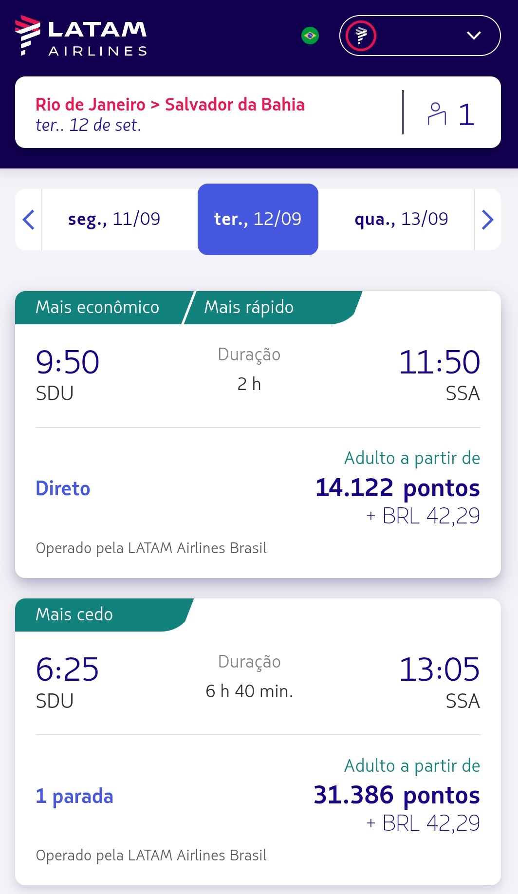 Nordeste com milhas - passagem do Rio para Salvador