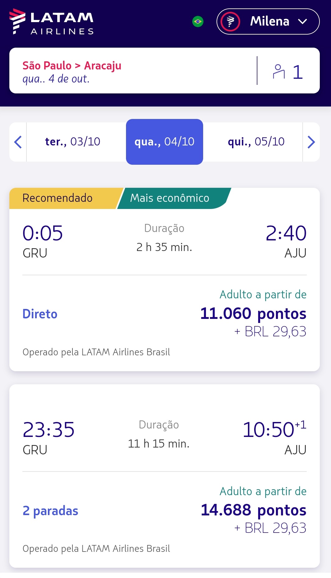 Nordeste com milhas - passagem de São Paulo para Aracaju