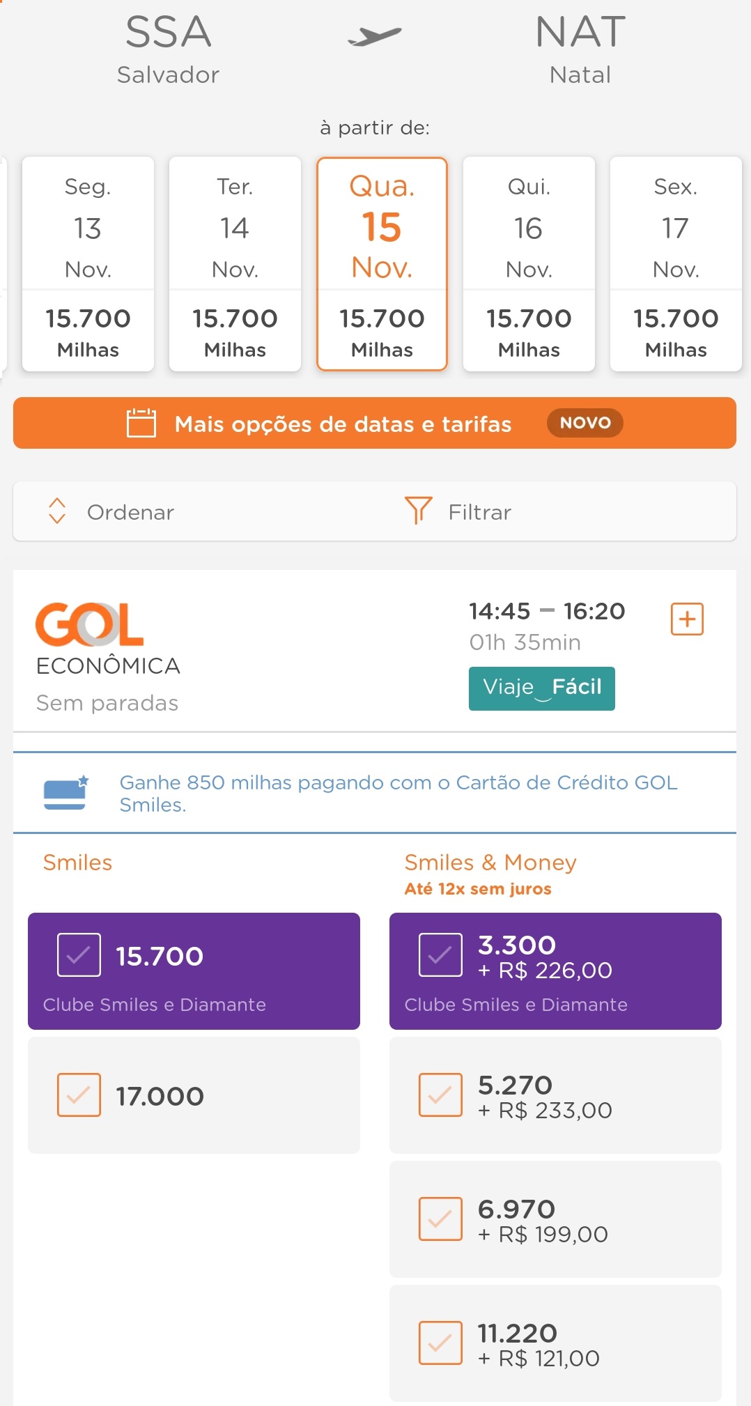 Nordeste com milhas - passagem Salvador para Natal