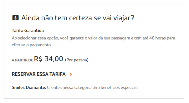 reservar passagem com tarifa garantida da GOL