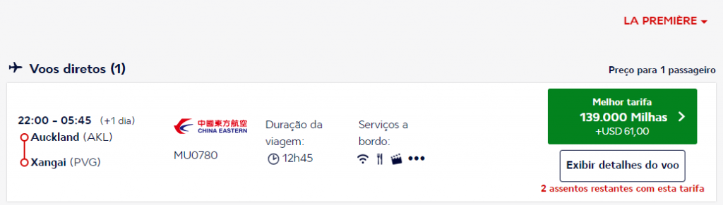 China Eastern Airlines Auckland Primeira Classe