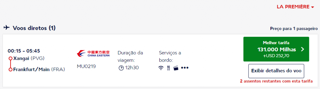 China Eastern Airlines Frankfurt Primeira Classe