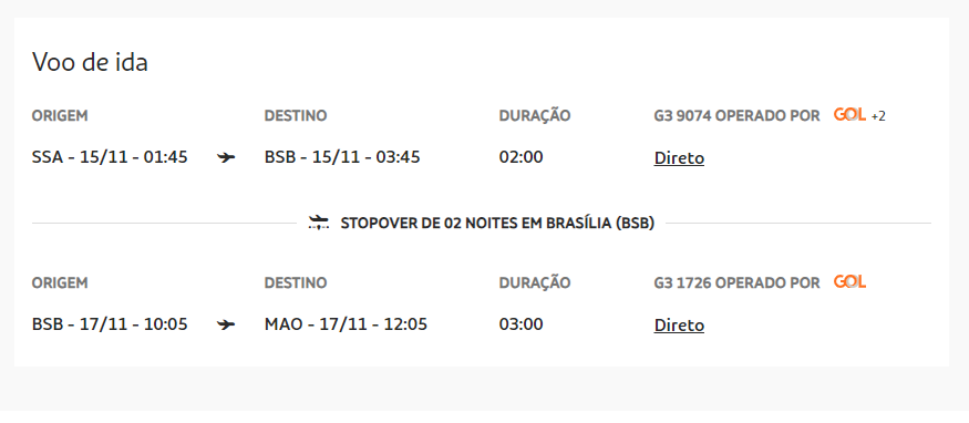 exemplo de stopover com a GOL em Brasília