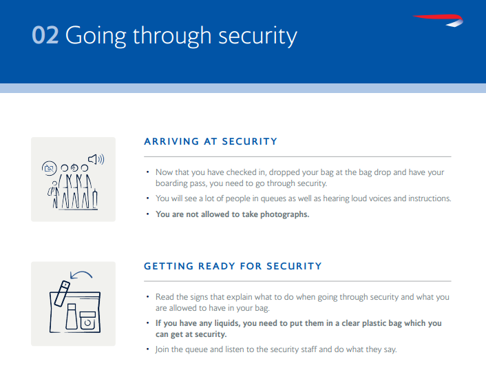 Guia visual da British Airways para passageiros no espectro do autismo