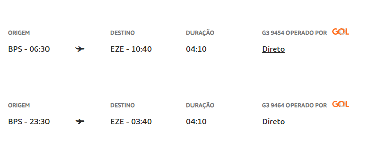 voo direto para Buenos Aires saindo de Porto Seguro