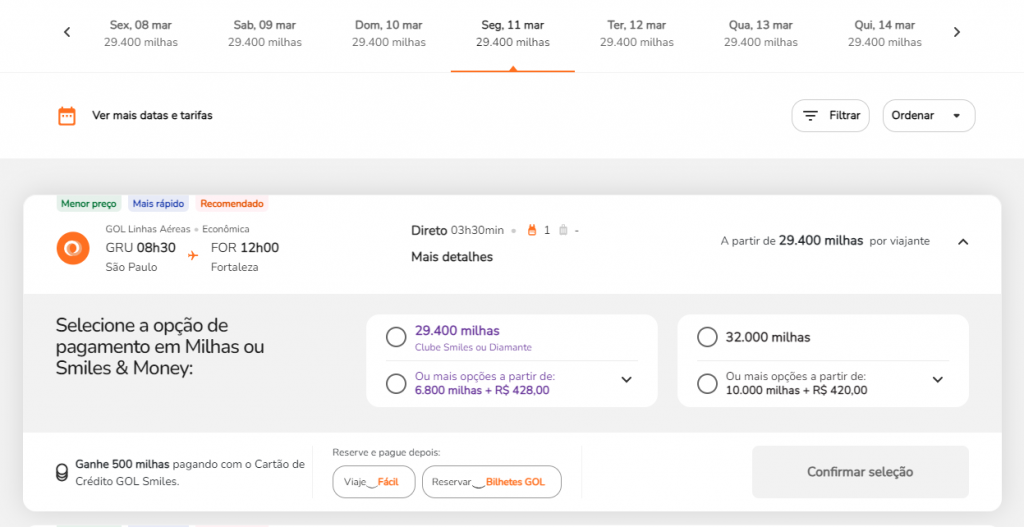 Passagem com milhas Smiles na GOL