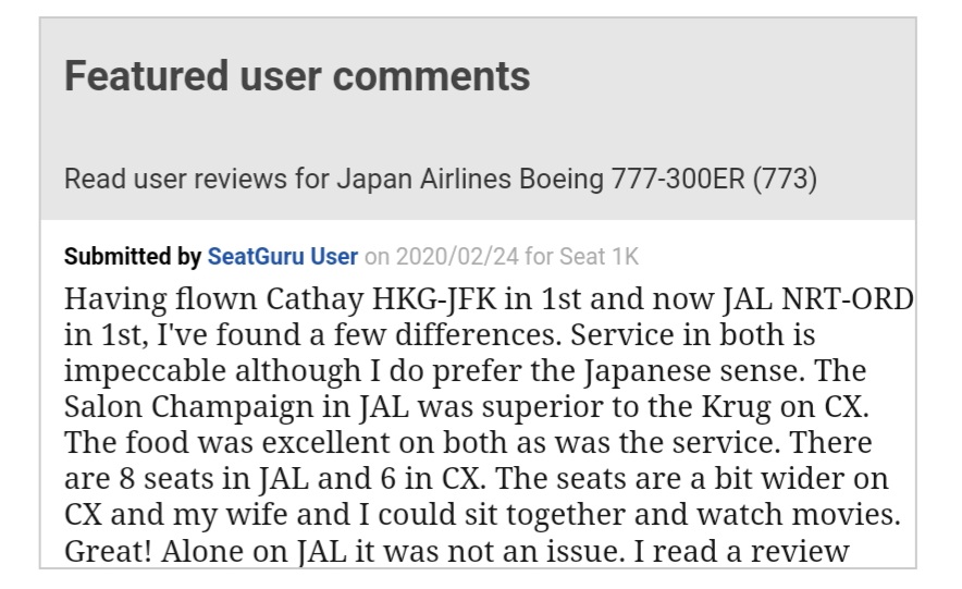 avaliações no Seat Guru