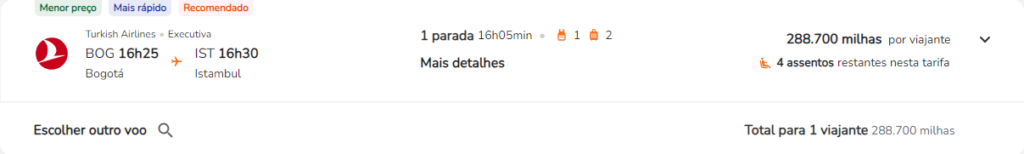 Voo de Istambul para bogotá com a turkish em classe executiva