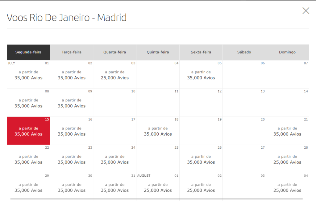avios rio de janeiro madri