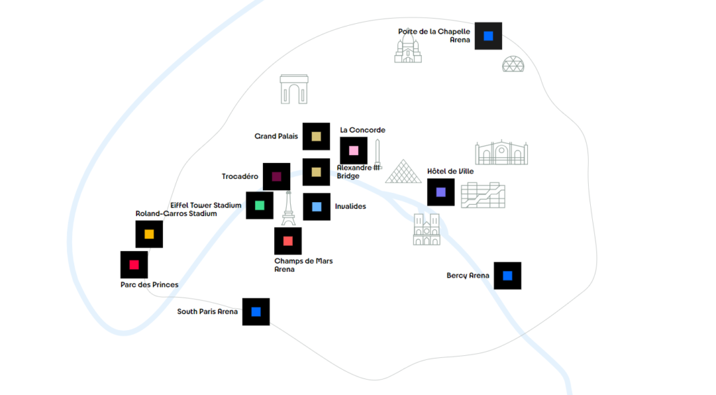 mapa dos locais de competições na região da vila
