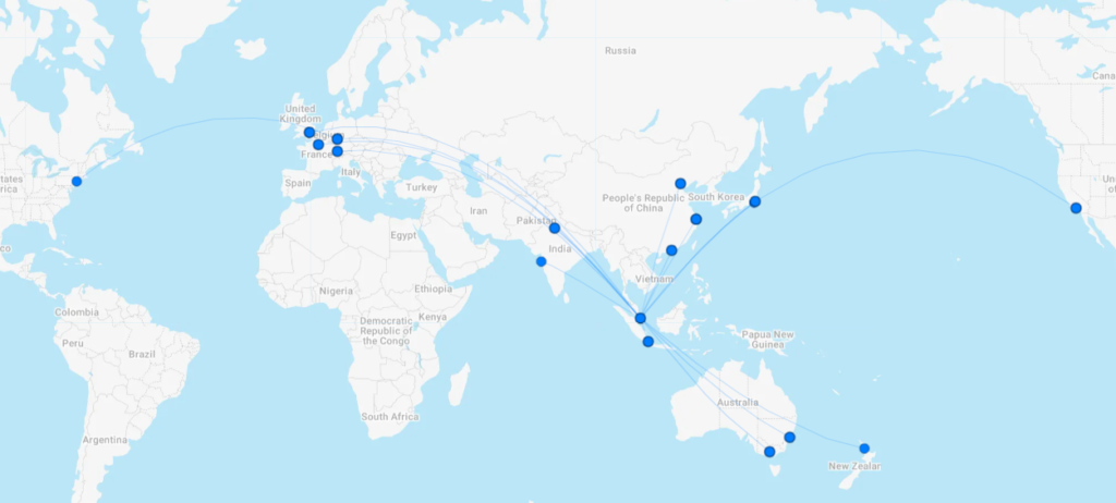 Rotas da primeira classe da Singapore Airlines