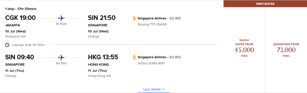 Jacarta para Hong Kong por 45 mil milhas