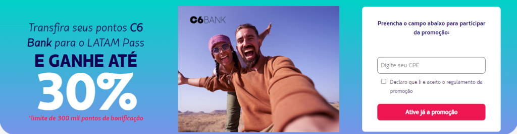 Transferência entre o C6 Bank e o LATAM Pass