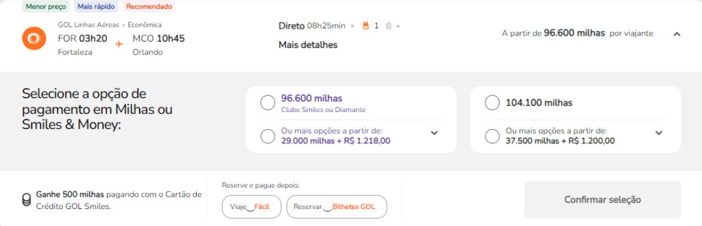 Smiles GOL passagem de Fortaleza para Orlando