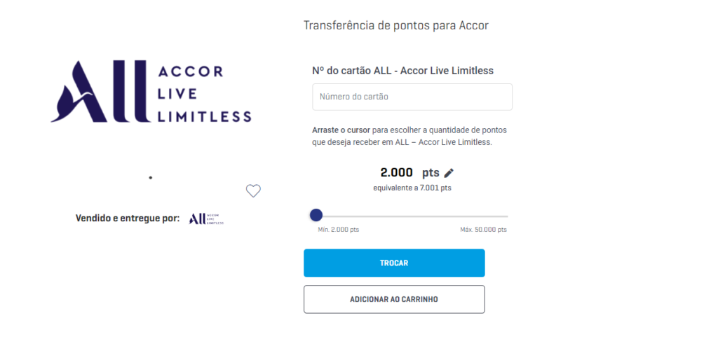 Transferência de pontos do BRB para o ALL Accor com deságio, onde 3,5 pontos do Curtaí equivalem a 1 ponto no ALL Accor