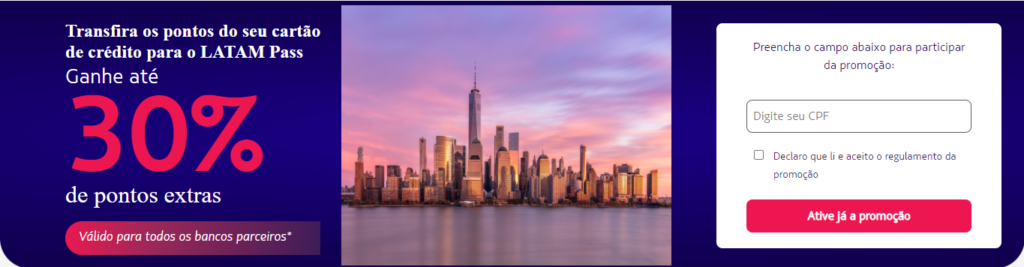 latam pass oferece 30% de bônus válido para todos os parceiros