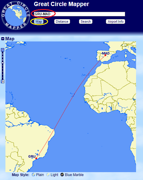 GCMap - distância de voos