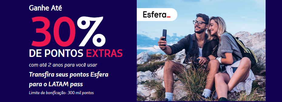 Bumerangue Esfera e LATAM Pass até 44.44% de bônus