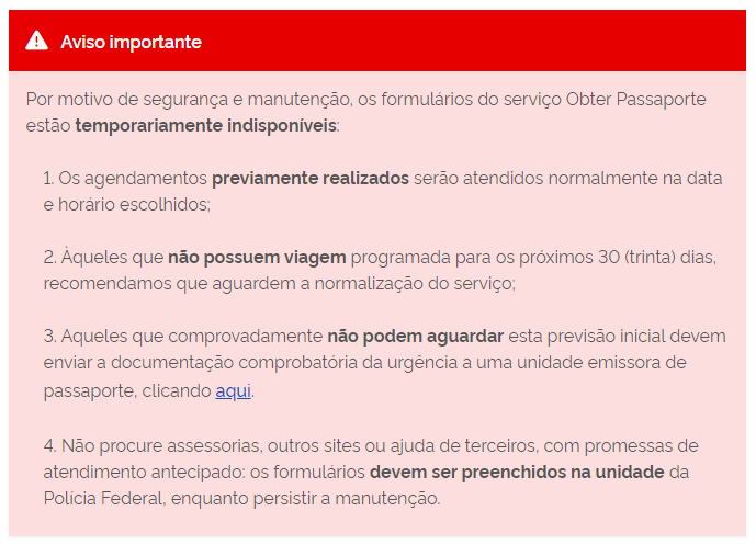 solicitação de passaportes está suspensa