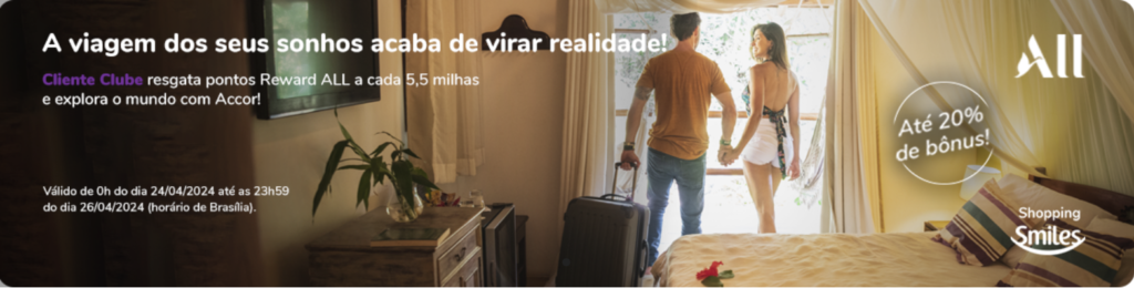 Smiles e All Accor transferência de pontos com até 20% de bônus