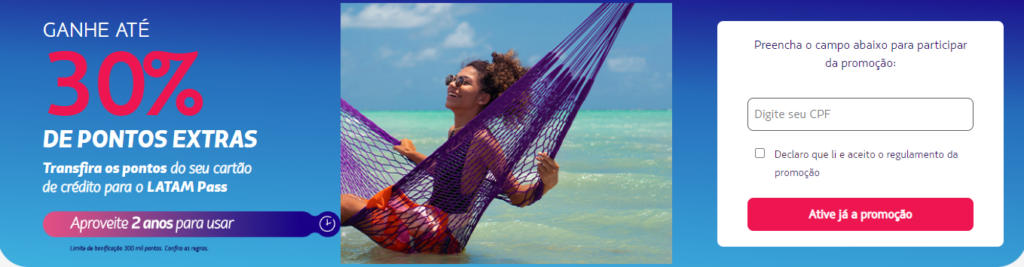 Promoção LATAM Pass com 30% de bonificação extra de parceiros selecionados