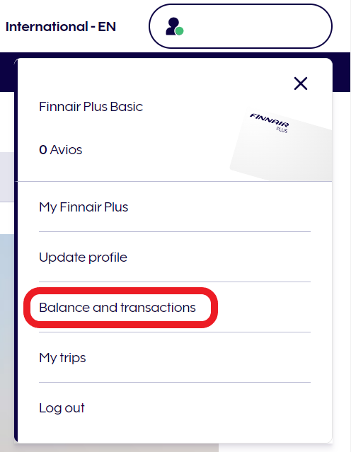 Finnair Plus - saldo e transações