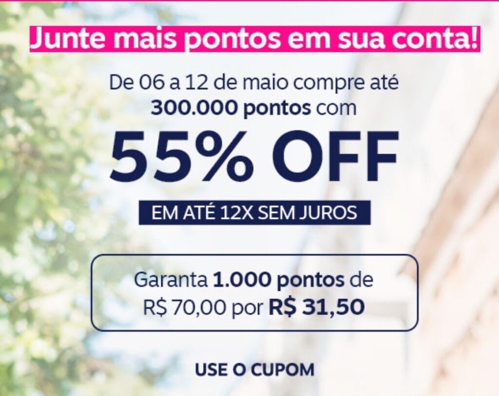compra de pontos livelo com 55% de desconto