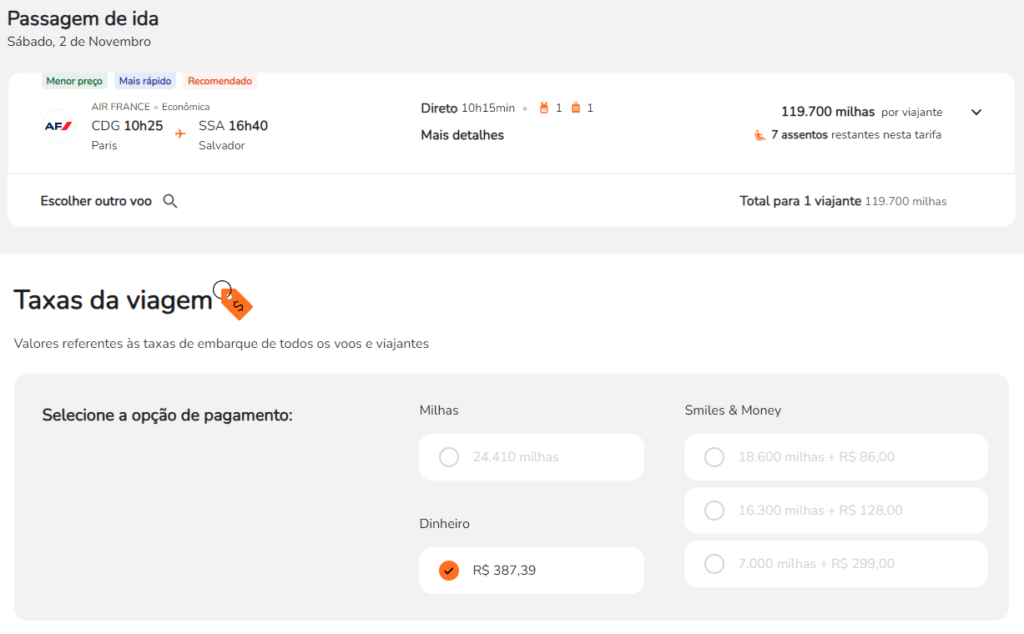 Resgate na econômica de Paris para Salvador com a Air France