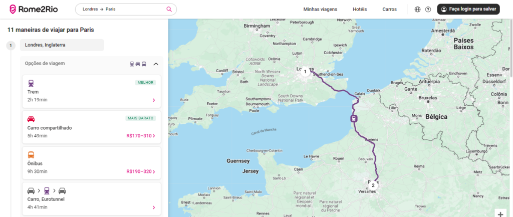 Como pesquisar no Rome2Rio