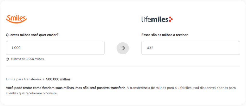 Taxa de conversão na transferência de milhas da Smiles para o LifeMiles