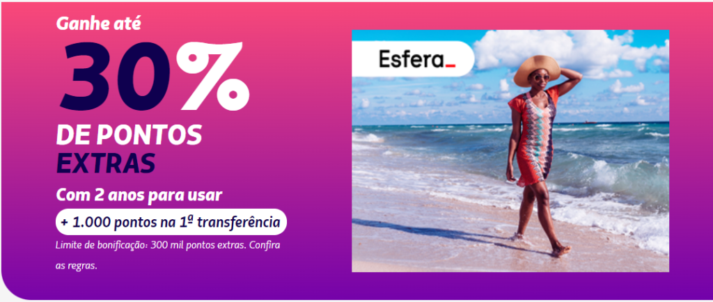 LATAM Pass e Esfera até 30% de bônus.