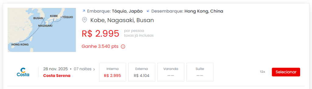 Acumular pontos Esfera com cruzeiros