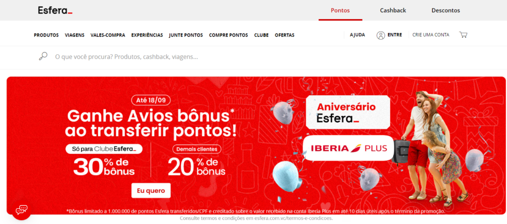 Envie pontos Esfera para o Iberia Plus com ate 30% de bônus