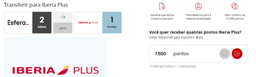 Envie pontos Esfera para o Iberia Plus com ate 30% de bônus