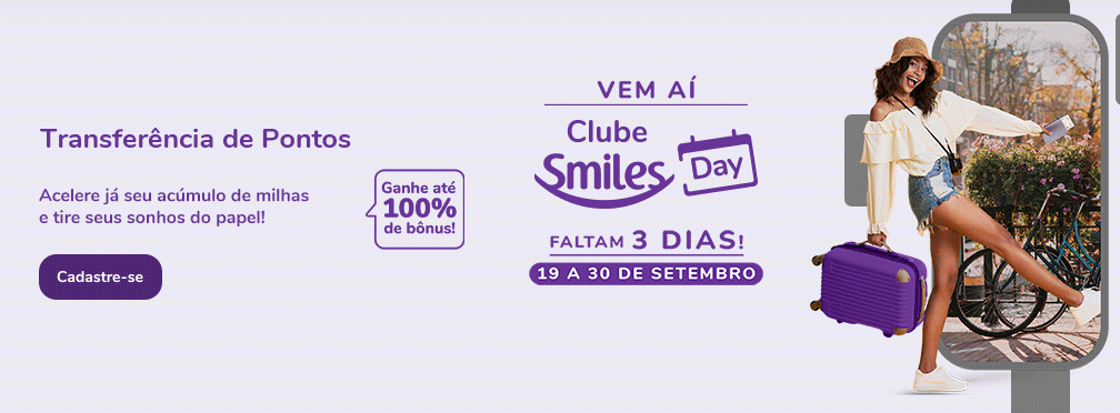 Envie milhas Smiles com até 100% de bônus até 17/09